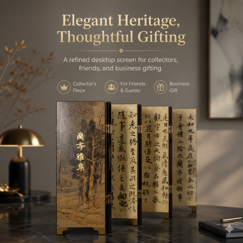 Elegant Gathering – Folding Table Screen Inspired by Eastern Landscape Art