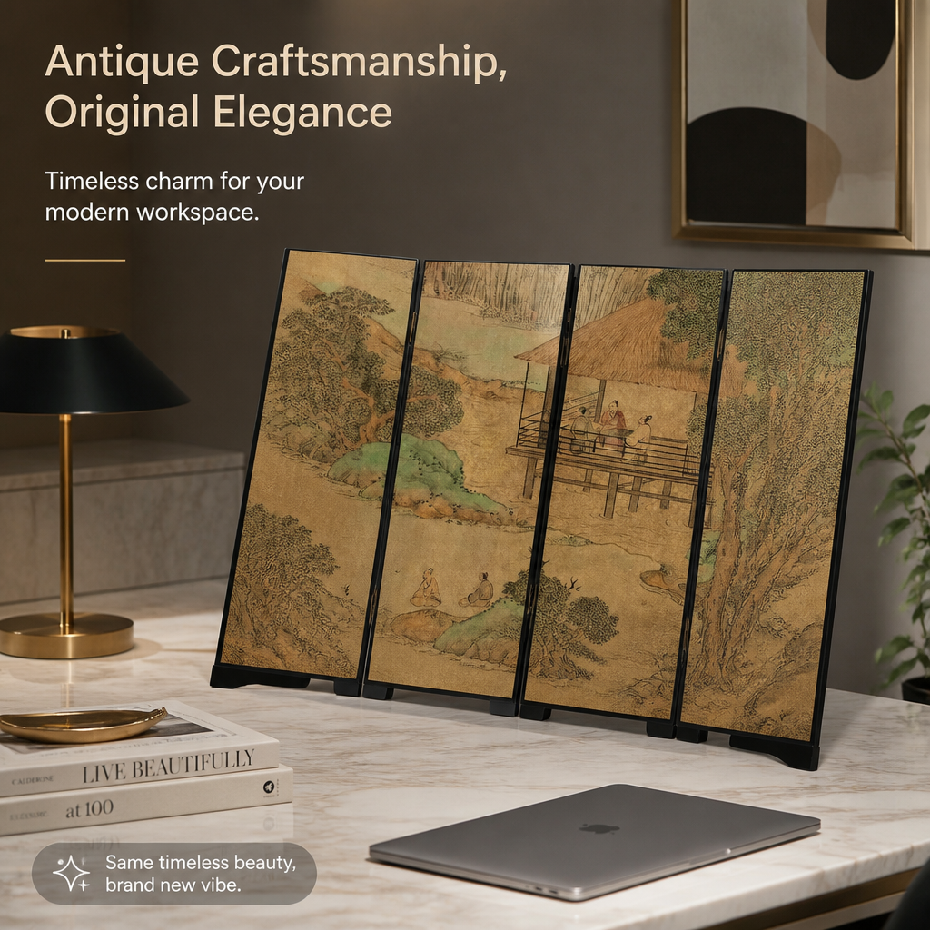 Elegant Gathering – Folding Table Screen Inspired by Eastern Landscape Art